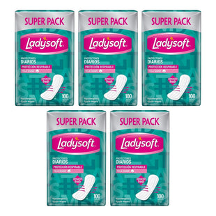X5 Protectores Diarios Ladysoft Clásicos Tela Suave 100unid