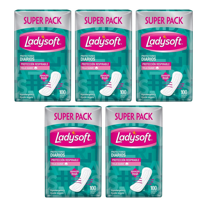 X5 Protectores Diarios Ladysoft Clásicos Tela Suave 100unid