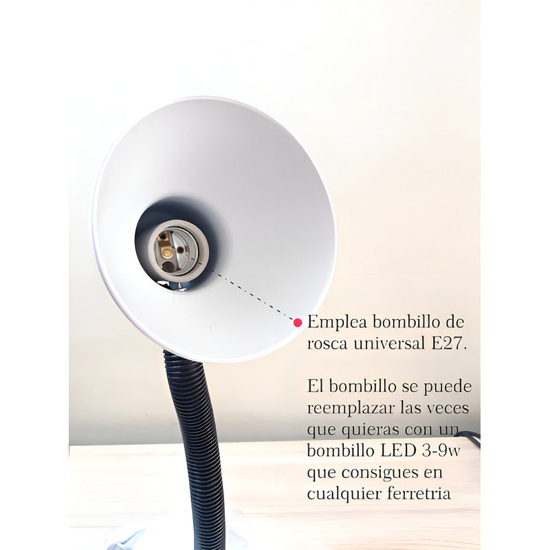 Lampara Escritorio Mesa Cuello Flexible Color De La Estructura Base Fija Blanca