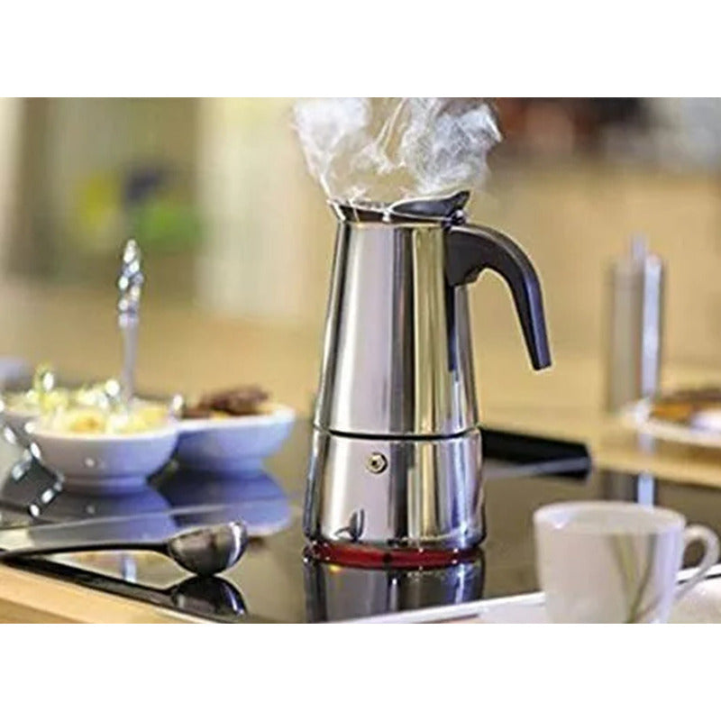 Cafetera Italiana 6 Tazas Inoxidable Espresso Maker Manual Plateado