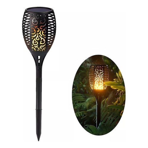 Estaca Luz Solar Led Antorcha Jardín Lampara Cálido Luz Led Negro