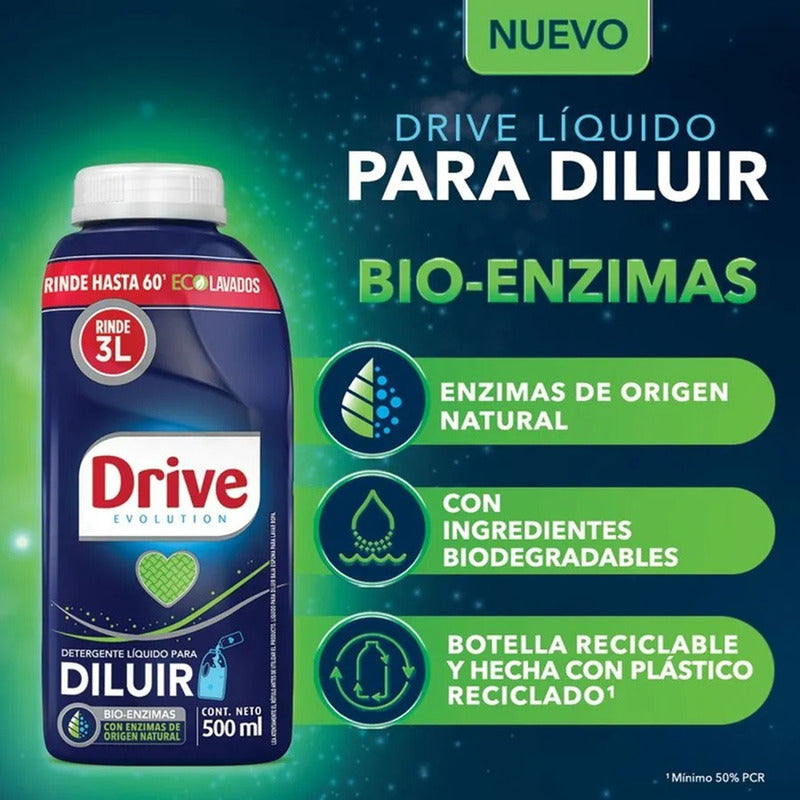 Detergente Drive Líquido Para Diluir 500ml Hasta 60 Lavados