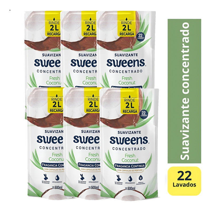 X6 Suavizante Sweens Concentrado Fresh Coconut Doypack 500ml