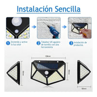 Pack X 4 Lampara Solar 100 Led Exterior Sensor De Movimiento Color Negro