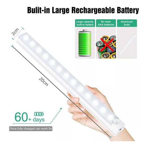 X4 Luz Barra Led 20cm Sensor Movimiento Ahorro Energia Hogar Blanco