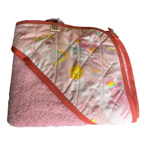 Manta De Baño Infantil Toalla Delantal Capucha Bebe Unicorni Unicornio - Rosada