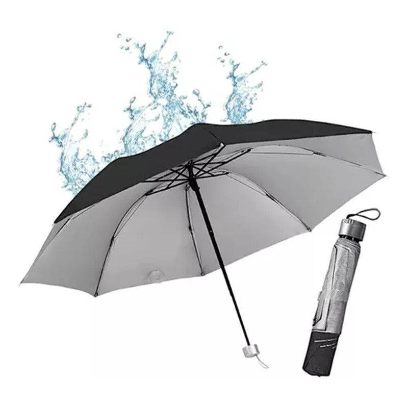 Pack X3 Paraguas Retractil Uv Manual Sombrilla De Bolsillo Negro Liso