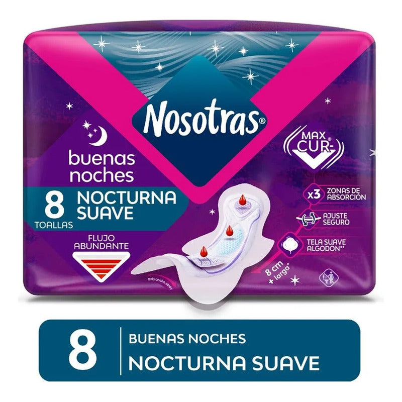 Toallas Higiénicas Nosotras Nocturna Suave 8unid Tela Suave