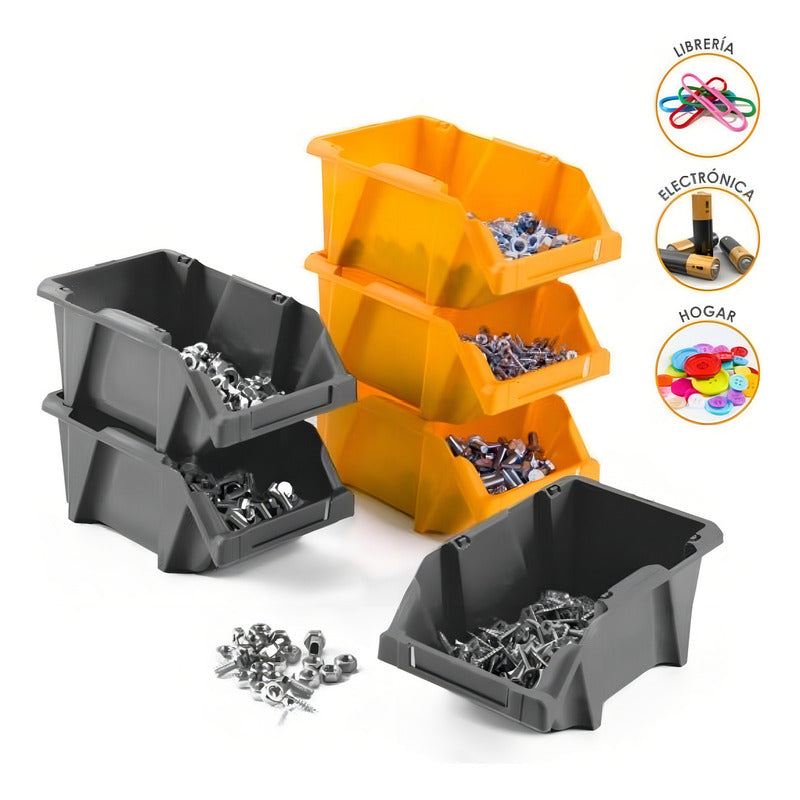 Set 6 Cajas Organizadoras Apilables Gris Gaveta Etiquetable