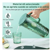Set Jarra 2 Litros + 4 Vasos Agua Jugo Filtro Refrigerador