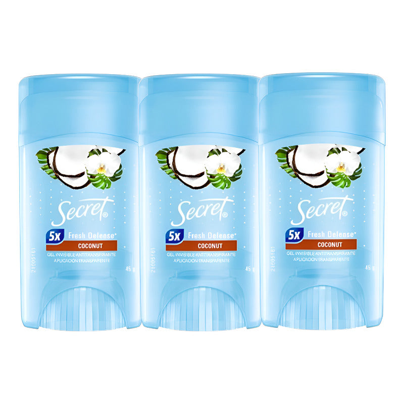 X3 Desodorante Gel Secret Coconut Antitranspirante 45g Coco