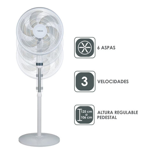 Ventilador Pedestal 3 En 1 Ventilador Pared Piso Velocidad 43 Cm Blanco Gris Plástico 6