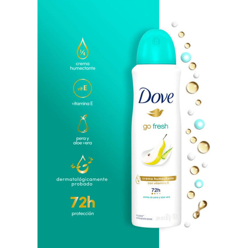 X3 Desodorante Dove Spray Aerosol Pera Aloe Vera 72h 150ml Pera