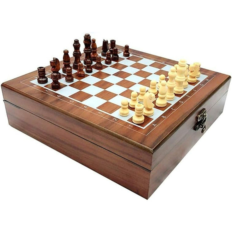 Set De Lujo Tablero Ajedrez Madera + Domino+ Cartas Poker