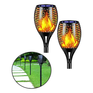 X2 Estaca Solar Antorcha Led Calida C/ Panel Jardín Hogar Negro