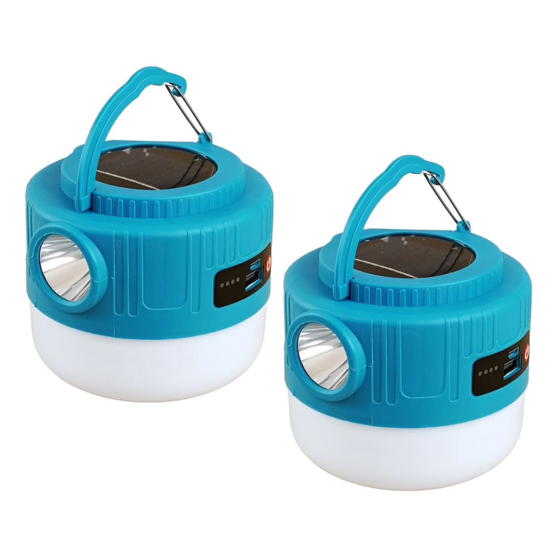 X2  Lámpara Solar Led Recargable Portátil Emergencia Camping Azul