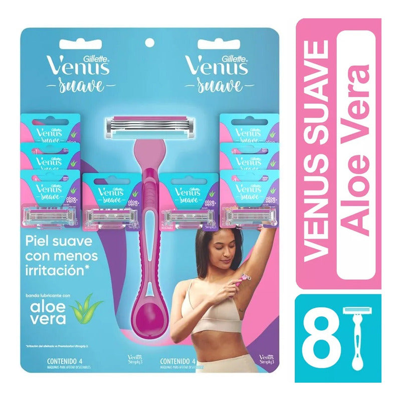 Pack X4 Maquina De Afeitar Gillette Venus Suave Aloe Vera