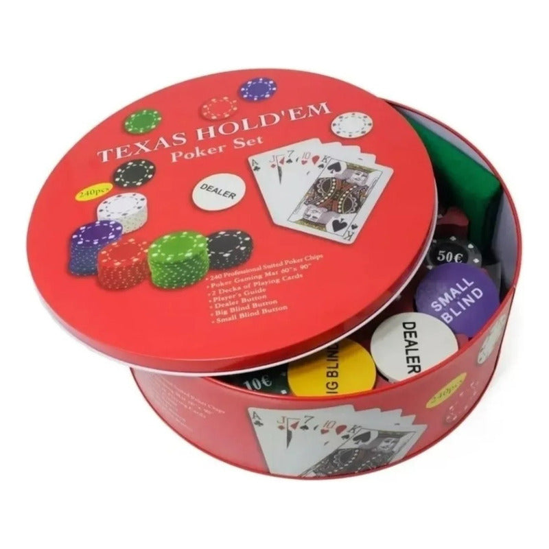 Set Juego Mesa Poker 240 Fichas Profesionales Paño Naipes