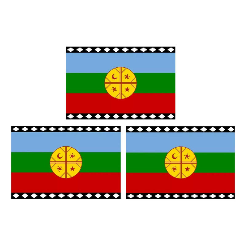X3 Bandera Mapuche Chilena Bandera Chile Mediana 90x145 Tela Bandera Chile