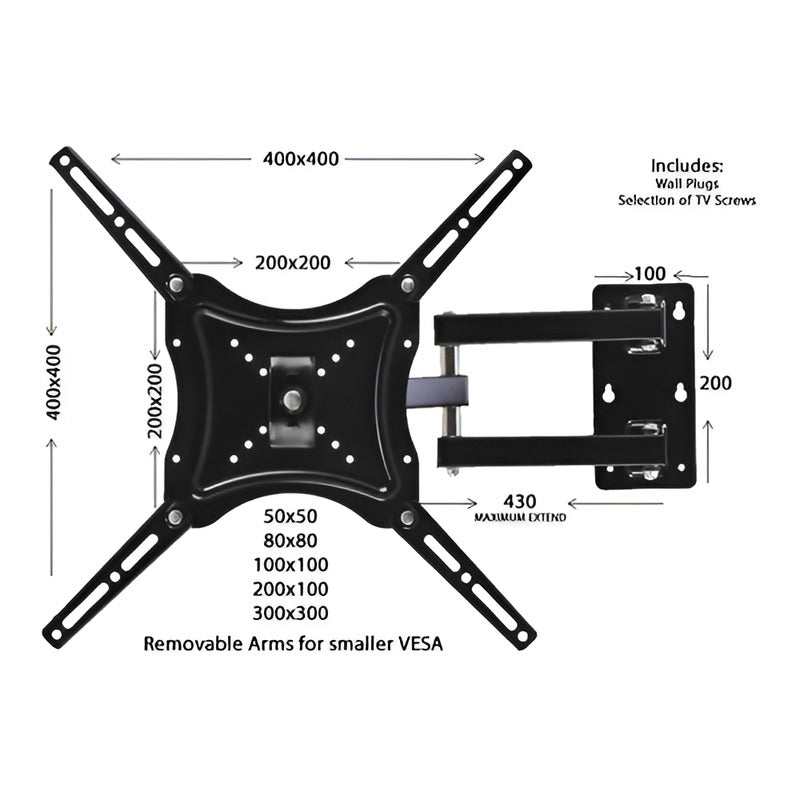 Soporte Tv Brazo Home Desing - 117b-2 14 A 55 Pulgadas Peso Max 50kg Color Negro