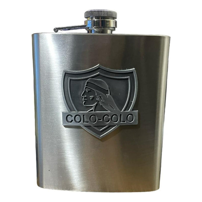 Petaca Equipo Futbol Colo Colo Acero Inoxidable 500 Ml Plateado