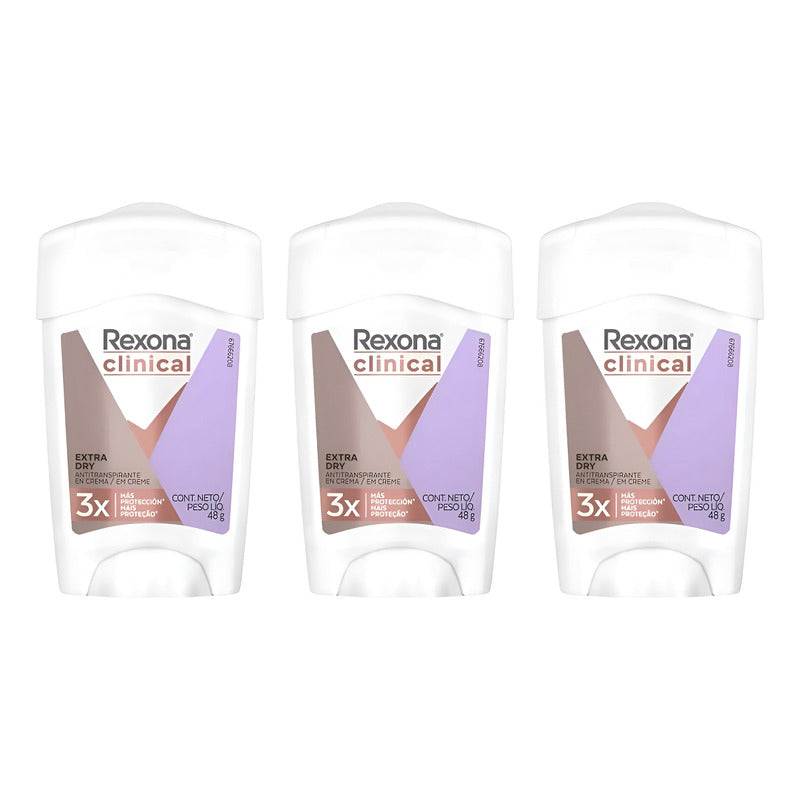 X3 Desodorante Rexona Clinical Crema Extra Dry Women 48g Extra Dry