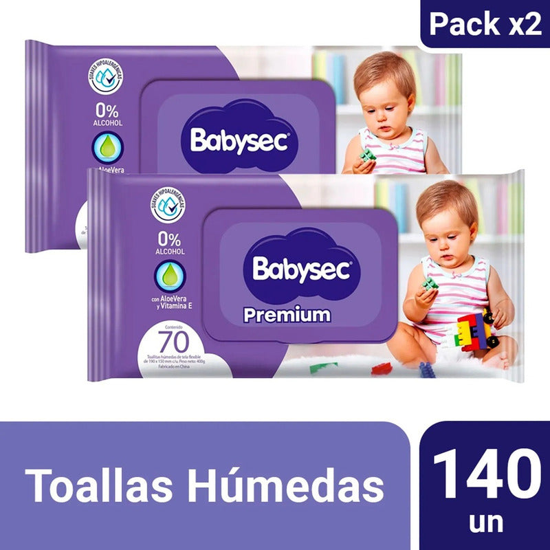 X2 Toallitas Húmedas Babysec Premium Paquete 70 Toallitasc/u