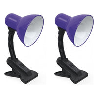 X2 Lampara Velador De Mesa Con Pinza Escritorio Flexible Azul Blanco