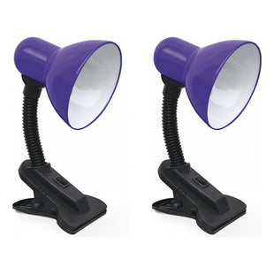 X2 Lampara Velador De Mesa Con Pinza Escritorio Flexible Azul Blanco