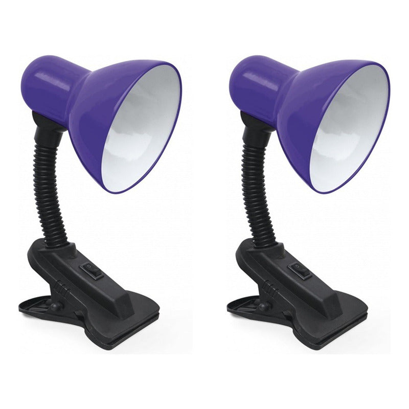 X2 Lampara Velador De Mesa Con Pinza Escritorio Flexible Azul Blanco