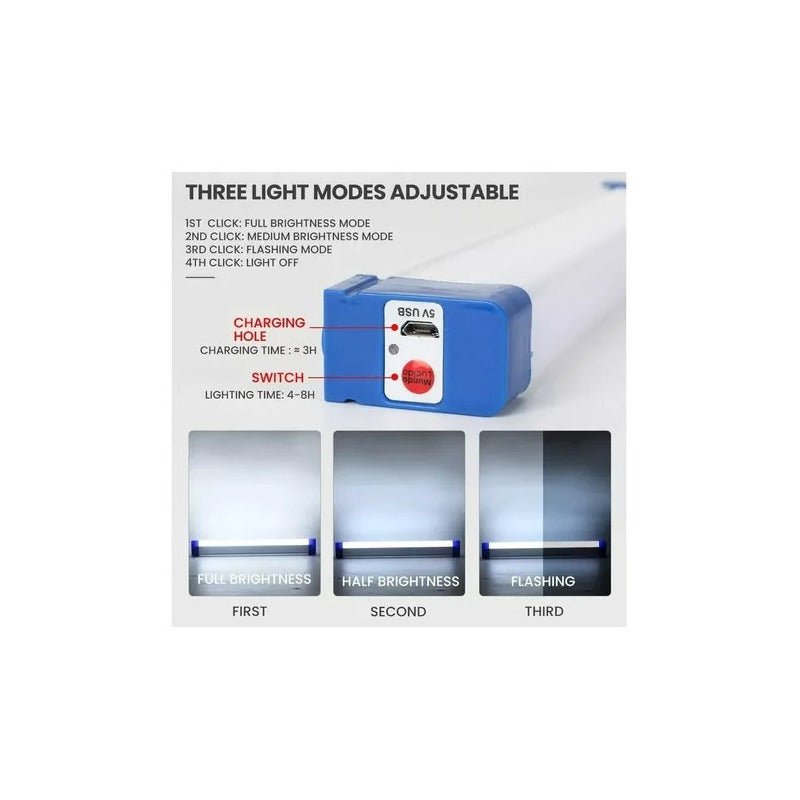 Luz Barra Led  Recargable 50cm Muebles Baño Cocina Tope 60w