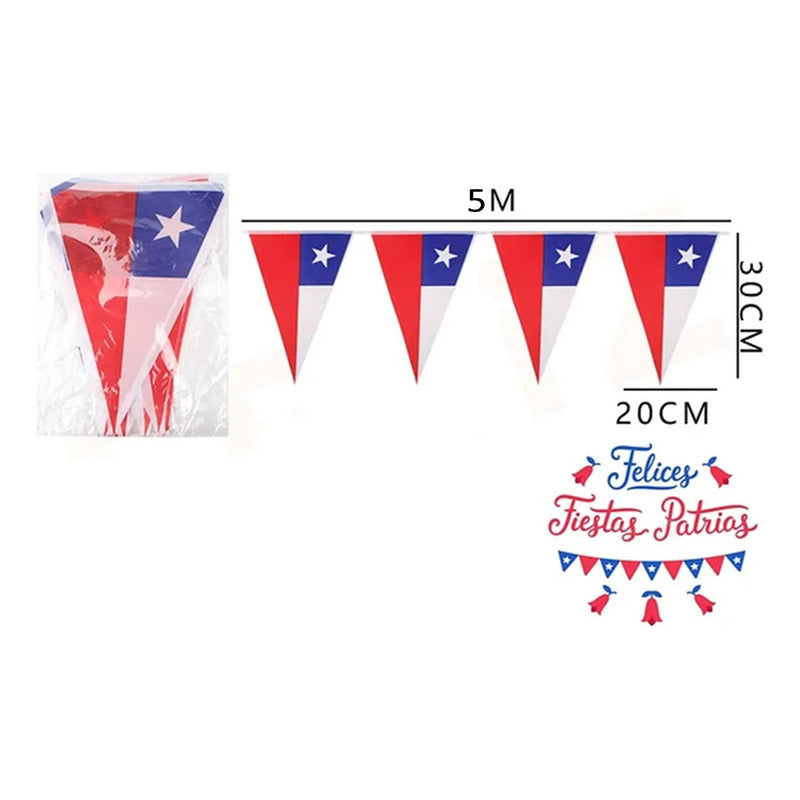 Pack X3 Banderines Guirnaldas Fiestas Patrias Chilenas 5m Rojo