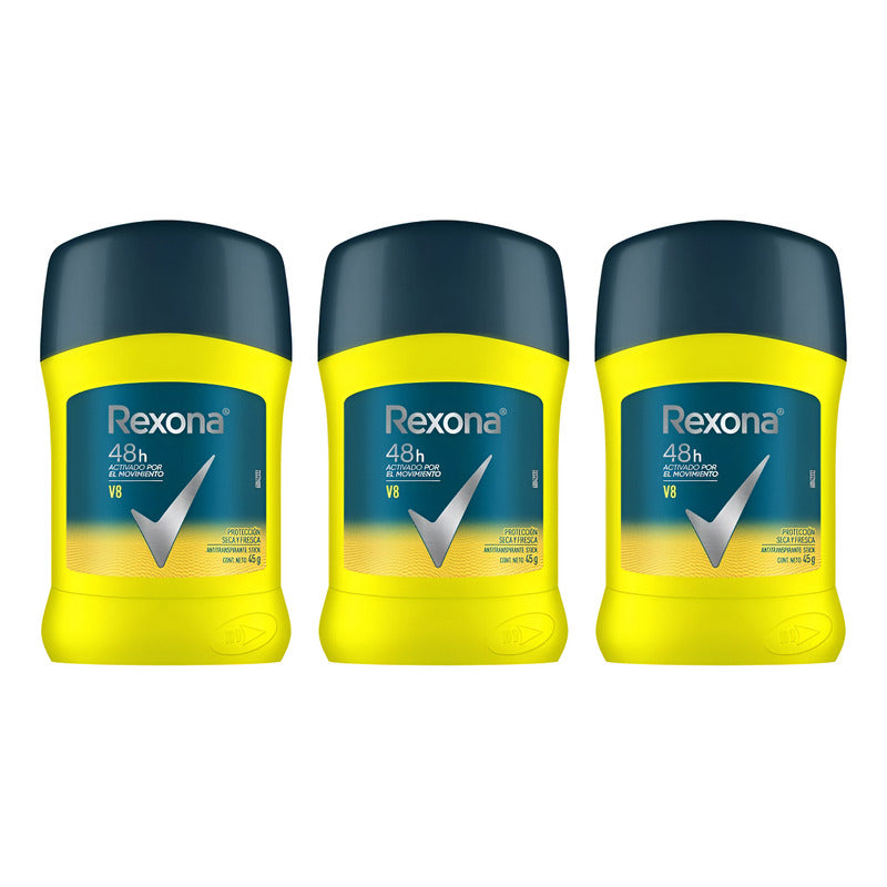 X3 Desodorante Barra Rexona Men Antitranspirante V8 50g Neutra