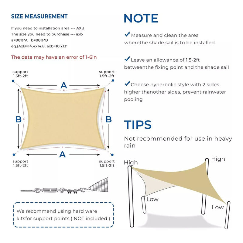 Toldo Rectangular 3x4 Sombra Cubierta Terraza Jardin Terraza Beige