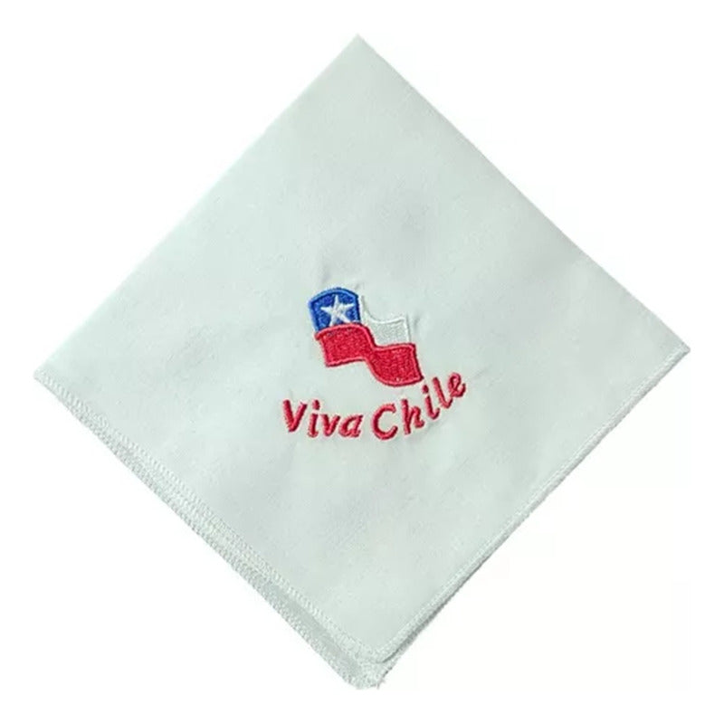 Pañuelo Blanco Algodon Bordado Fiestas Patrias Cueca Chile Blanco Viva Chile Estándar