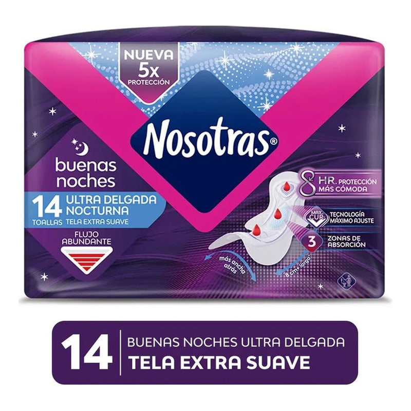 X2 Toallas Higiénicas Nosotras Nocturna Ultra Delgada 14unid