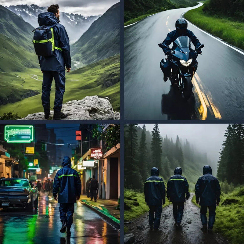 X2 Traje Lluvia Impermeable Protector Lluvia Moto Bicicleta Azul Oscuro U