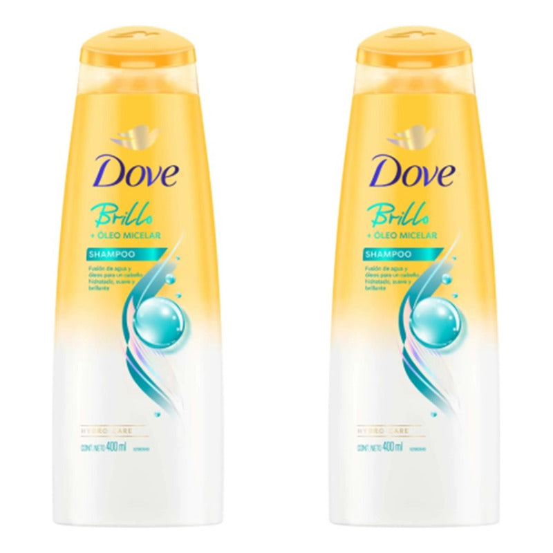 X2 Shampoo Dove Brillo Óleo Micelar 400 Ml Suave Hidratante
