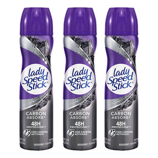 X3 Desodorante Aerosol Lady Speed Stick Carbon Absorb 48h Carbon Absorb