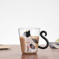 Taza De Vidrio Café Gatos Taza Cristal Cola Gato Resistente