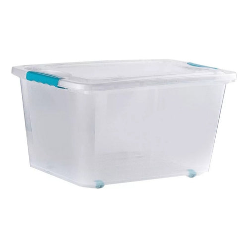 Caja Apilable Organizadora Almacenamiento Con Ruedas  50 L Transparente/celeste Liso