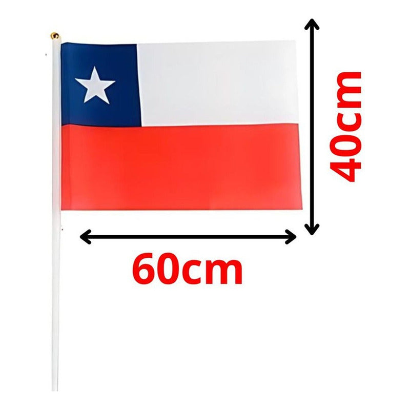 Pack X2 Bandera De Chile 40x60 Mástil Palito Fechas Patrias Fechas Patrias