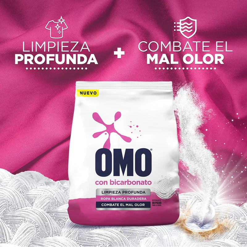 X6 Detergente En Polvo Omo Con Bicarbonato 800g Ropa Blanca
