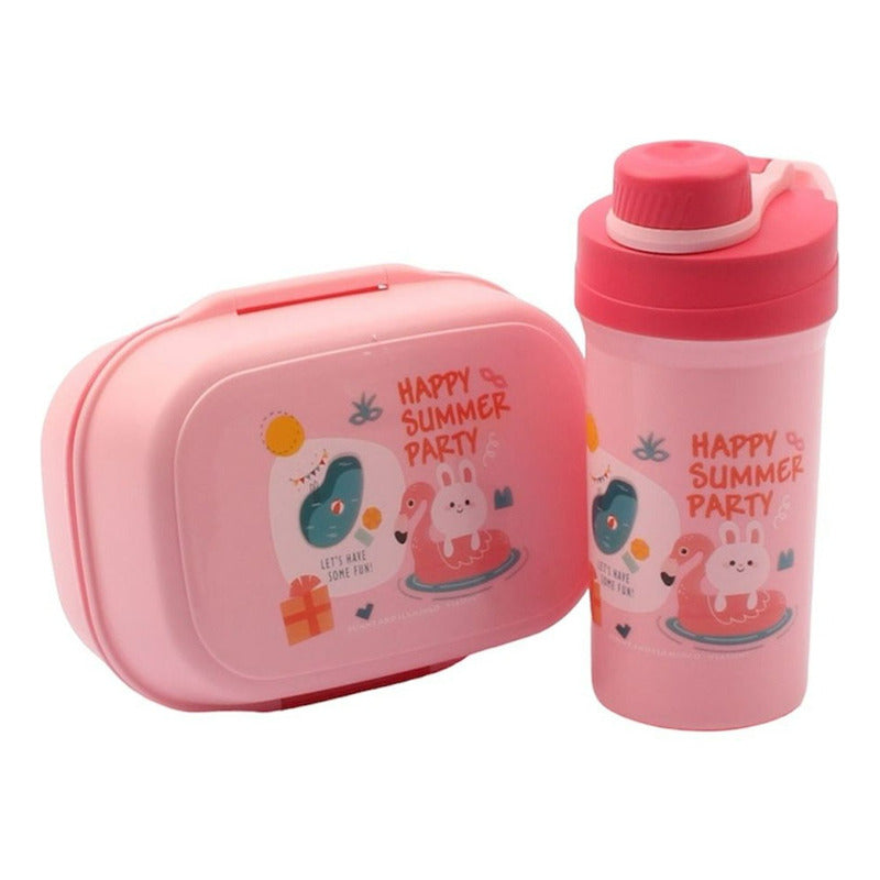 Tupper Contenedor Lonchera Escolar + Botella D Agua Luch Box