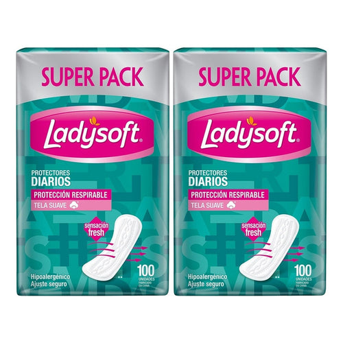 X2 Protectores Diarios Ladysoft Clásicos Tela Suave 100unid