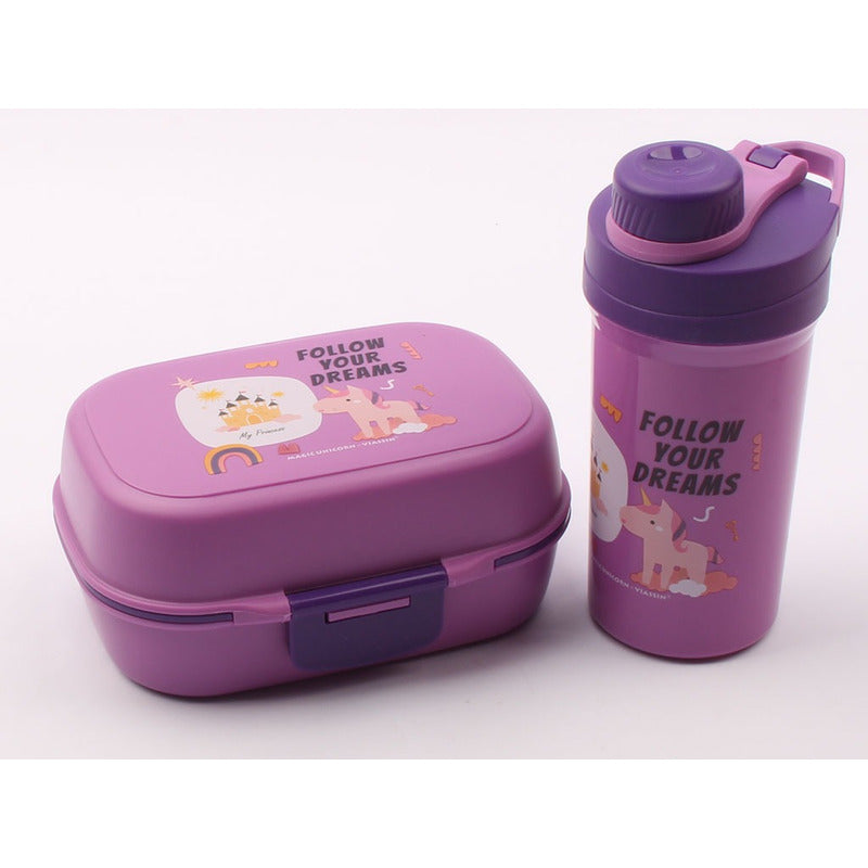 Tupper Contenedor Lonchera Escolar + Botella D Agua Luch Box