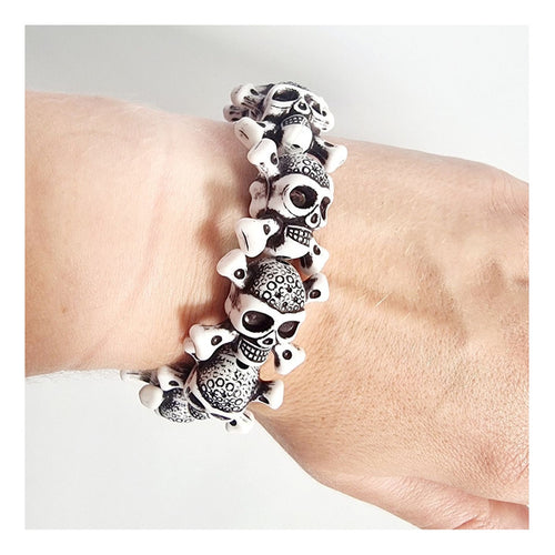 Pulsera Elástica Halloween Calaveras Accesorio Halloween Negro/blanco