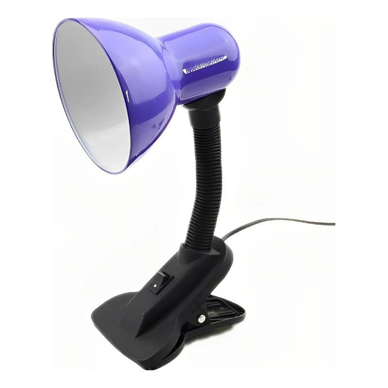 Lampara Velador De Mesa Con Pinza Escritorio Flexible Azul Blanco