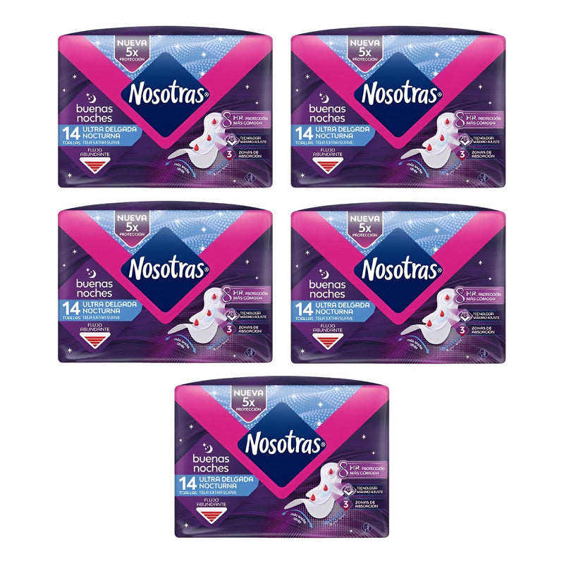 X5 Toallas Higiénicas Nosotras Nocturna Ultra Delgada 14unid