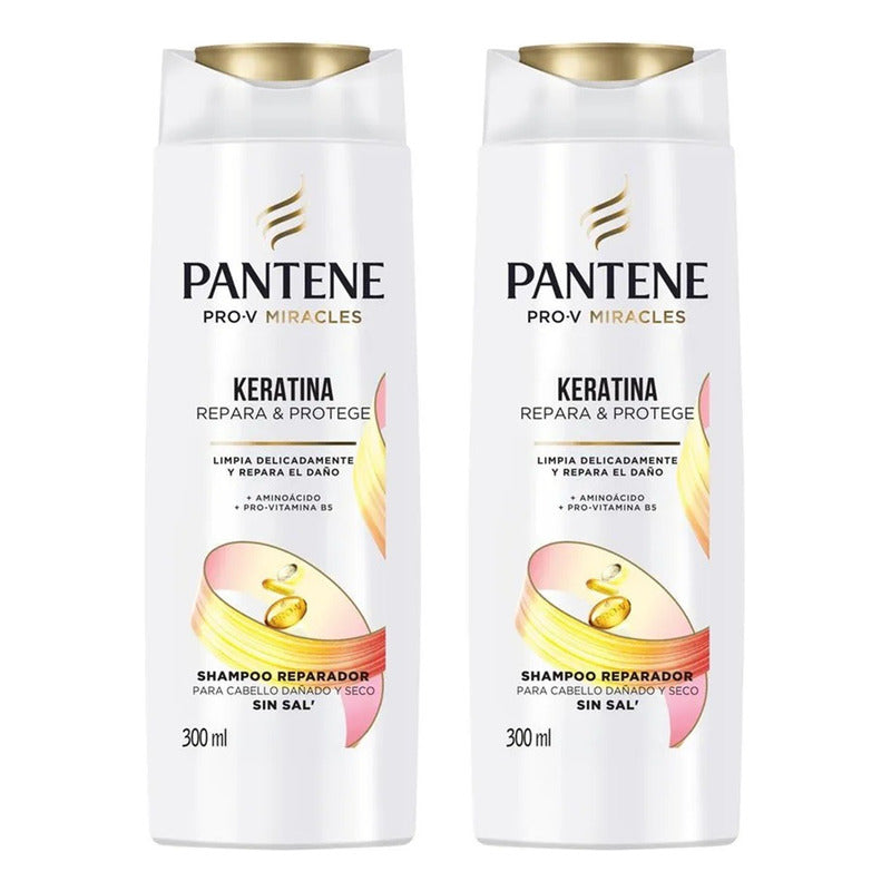 X2 Shampoo Pantene Keratina Repara & Protege Sin Sal 300ml
